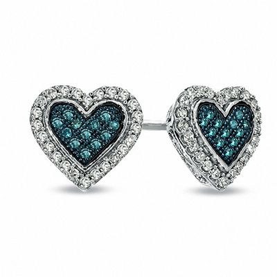 0.23 CT. T.W. Enhanced Blue and White Diamond Heart Frame Earrings in Sterling Silver|Peoples Jewellers