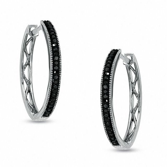 0.14 CT. T.W. Black Diamond Hoop Earrings in Sterling Silver|Peoples Jewellers