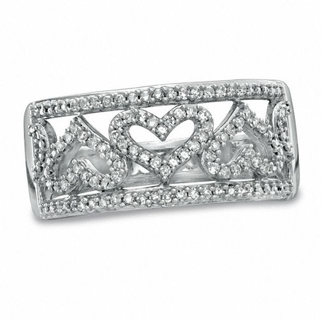 0.25 CT. T.W. Diamond Alternating Hearts Band in Sterling Silver|Peoples Jewellers