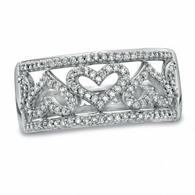 0.25 CT. T.W. Diamond Alternating Hearts Band in Sterling Silver|Peoples Jewellers