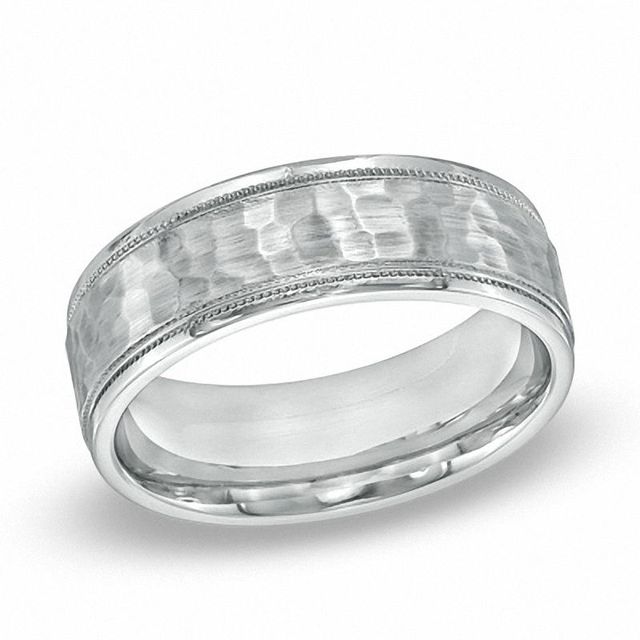 Men's 7.5mm Comfort Fit Hammered Cobalt Wedding Band - Size 10