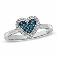 0.13 CT. T.W. Enhanced Blue and White Diamond Frame Heart-Shaped Ring in Sterling Silver|Peoples Jewellers