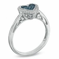 0.13 CT. T.W. Enhanced Blue and White Diamond Frame Heart-Shaped Ring in Sterling Silver|Peoples Jewellers