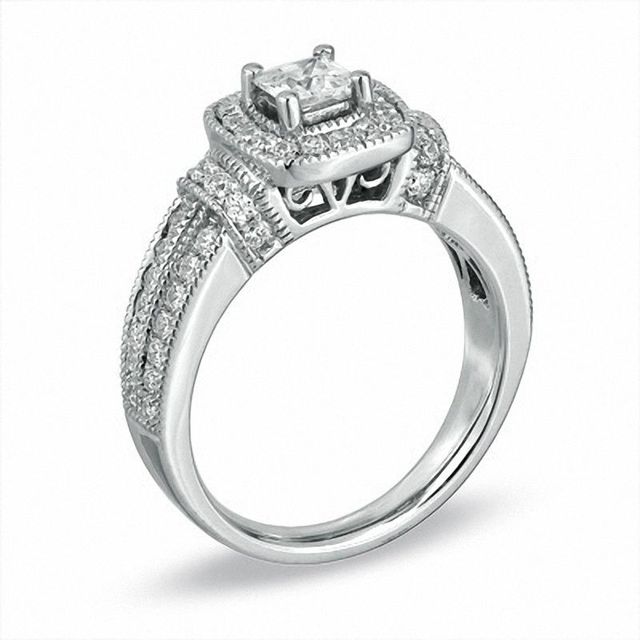 1.00 CT. T.W. Princess-Cut Diamond Frame Engagement Ring in 14K White Gold|Peoples Jewellers