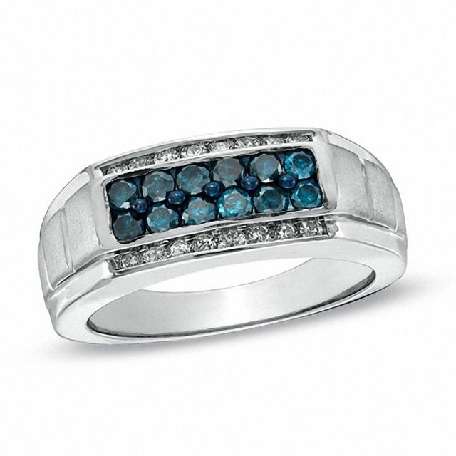 Men's 1.00 CT. T.W. Enhanced Blue and White Diamond Band in Sterling Silver|Peoples Jewellers