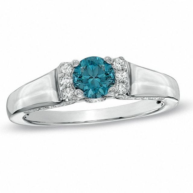 0.75 CT. T.W. Enhanced Blue and White Diamond Engagement Ring in 14K White Gold|Peoples Jewellers