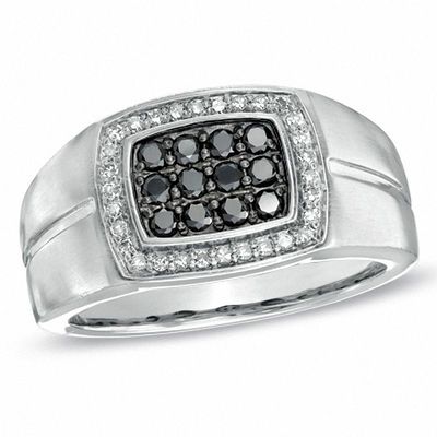 Men's Black Sapphire and 0.14 CT. T.W. Diamond Frame Ring in 10K White Gold|Peoples Jewellers
