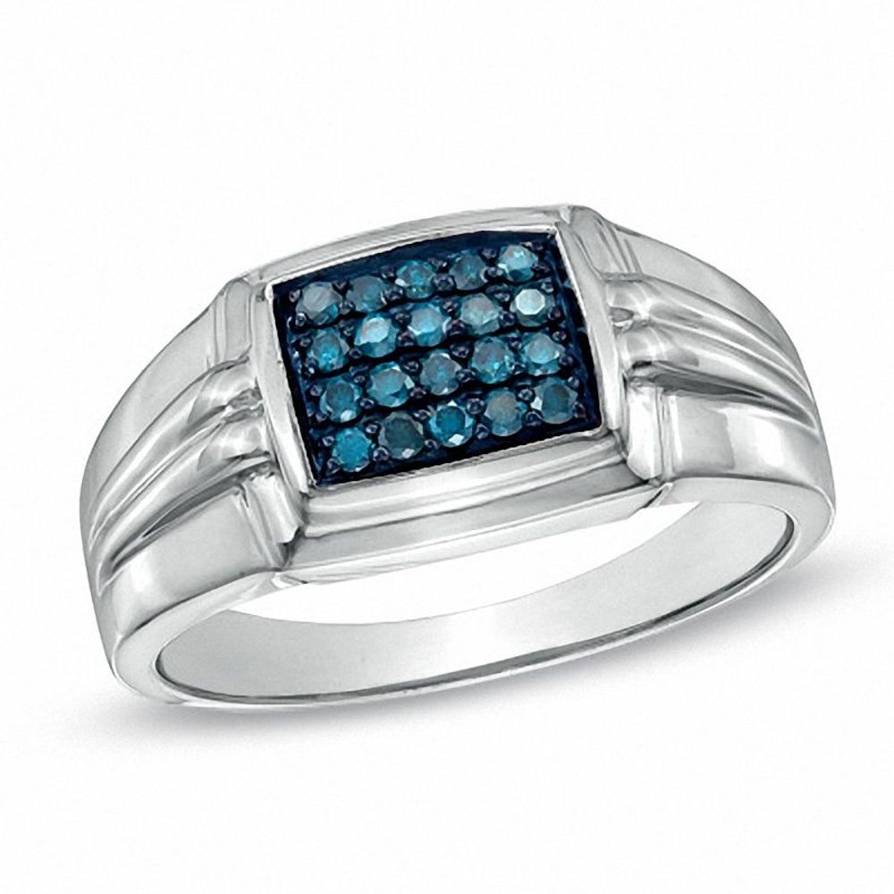 Men's 0.25 CT. T.W. Enhanced Blue Diamond Comfort Fit Ring in Sterling Silver|Peoples Jewellers