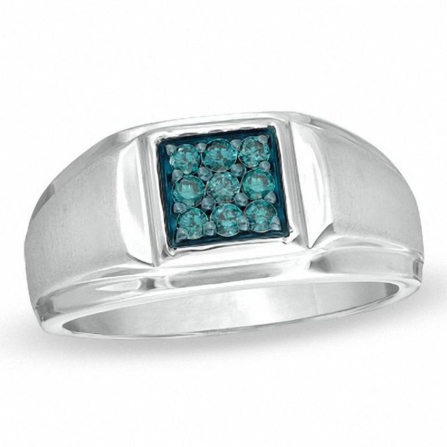 Men's 0.25 CT. T.W. Enhanced Blue Diamond Ring in Sterling Silver