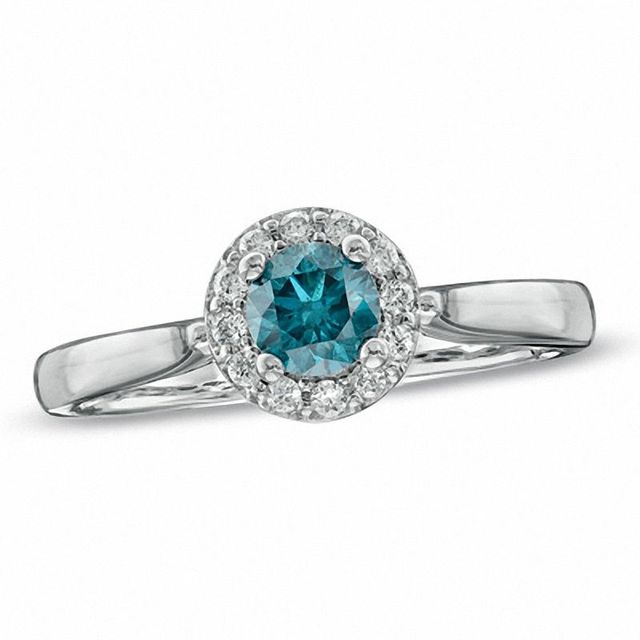 0.50 CT. T.W. Enhanced Blue and White Diamond Frame Engagement Ring in 14K White Gold|Peoples Jewellers