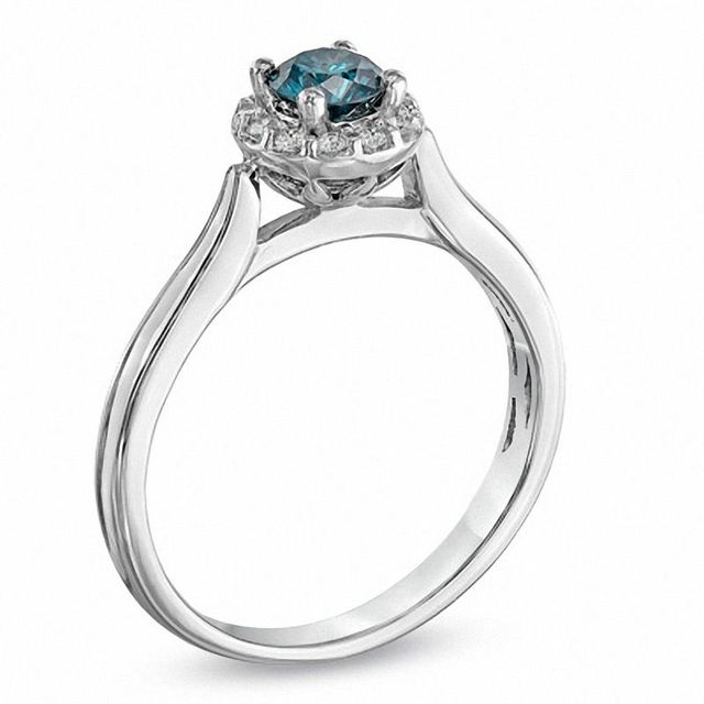 0.50 CT. T.W. Enhanced Blue and White Diamond Frame Engagement Ring in 14K White Gold|Peoples Jewellers