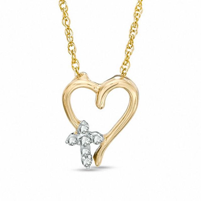 Diamond Accent Heart with Cross Pendant in 10K Gold|Peoples Jewellers