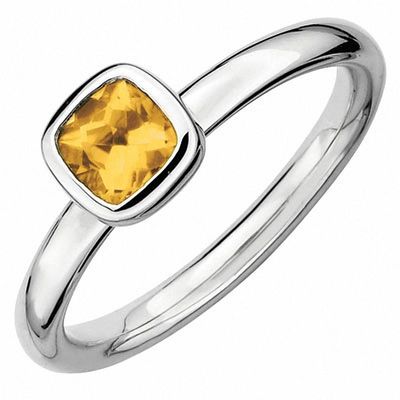Stackable Expressions™5.0mm Cushion-Cut Citrine Ring in Sterling Silver|Peoples Jewellers