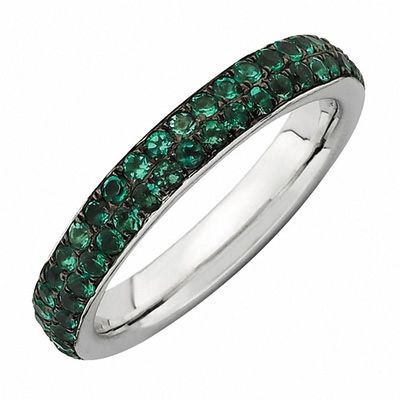 Stackable Expressions™ Lab-Created Emerald Two Row Eternity Ring in Sterling Silver|Peoples Jewellers