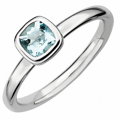 Stackable Expressions™ 5.0mm Cushion-Cut Aquamarine Ring in Sterling Silver|Peoples Jewellers