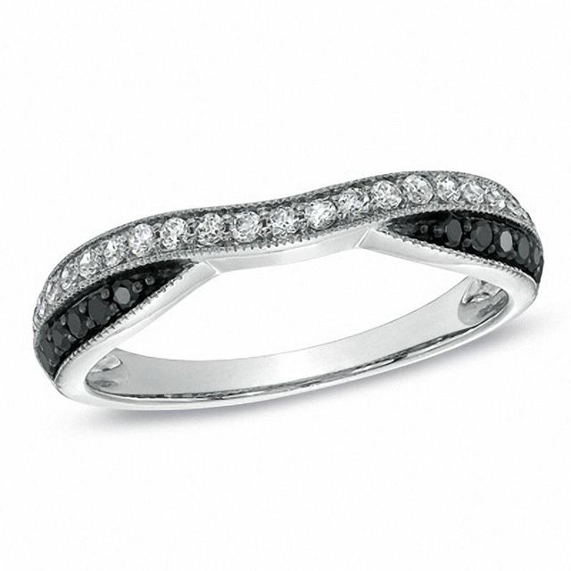 0.33 CT. T.W. Enhanced Black and White Diamond Contour Wedding Band in 14K White Gold|Peoples Jewellers