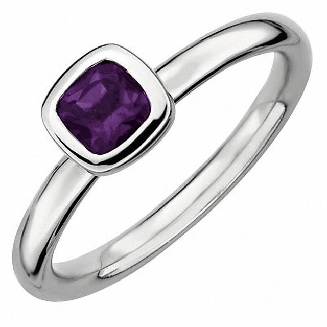 Stackable Expressions™ 5.0mm Cushion-Cut Amethyst Ring in Sterling Silver