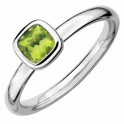 Stackable Expressions™ 5.0mm Cushion-Cut Peridot Ring in Sterling Silver|Peoples Jewellers