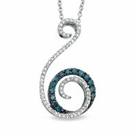 0.33 CT. T.W. Enhanced Blue and White Diamond Swirl Drop Pendant in Sterling Silver|Peoples Jewellers