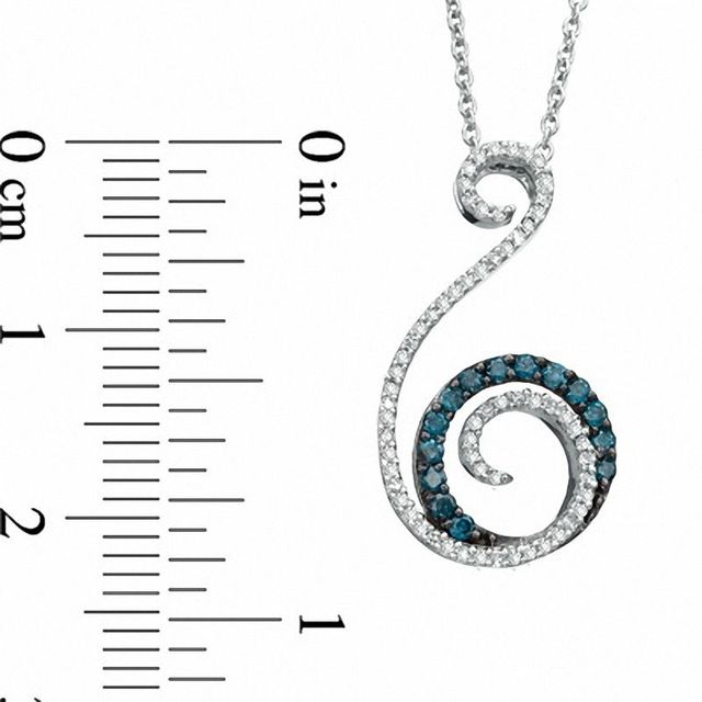 0.33 CT. T.W. Enhanced Blue and White Diamond Swirl Drop Pendant in Sterling Silver|Peoples Jewellers