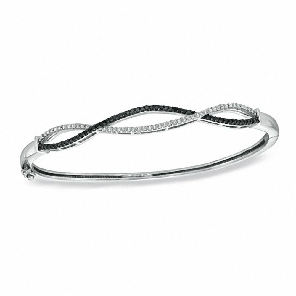 0.50 CT. T.W. Enhanced Black and White Diamond Criss-Cross Bangle in Sterling Silver|Peoples Jewellers
