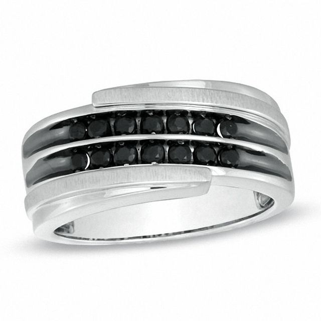 Men's Black Sapphire Bypass Band in 10K White Gold