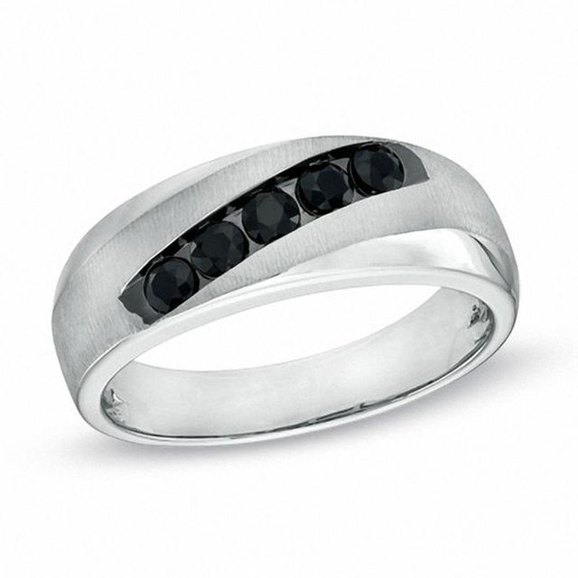 Men's Black Sapphire Five Stone Slant Band in 10K White Gold|Peoples Jewellers