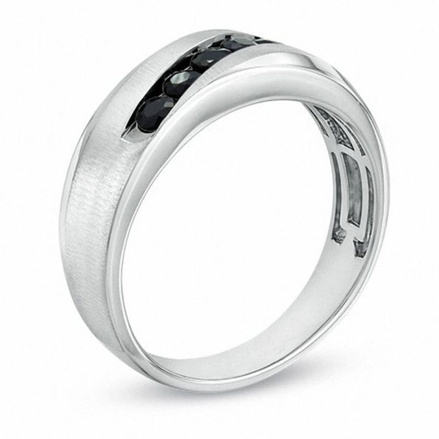 Men's Black Sapphire Five Stone Slant Band in 10K White Gold|Peoples Jewellers