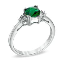 6.0mm Cushion-Cut Lab-Created Emerald and Diamond Accent Pendant and Ring Set in Sterling Silver - Size 7|Peoples Jewellers