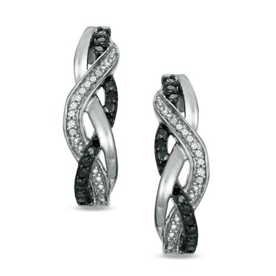 0.09 CT. T.W. Enhanced Black and White Diamond Loose Braid Hoop Earrings in Sterling Silver|Peoples Jewellers