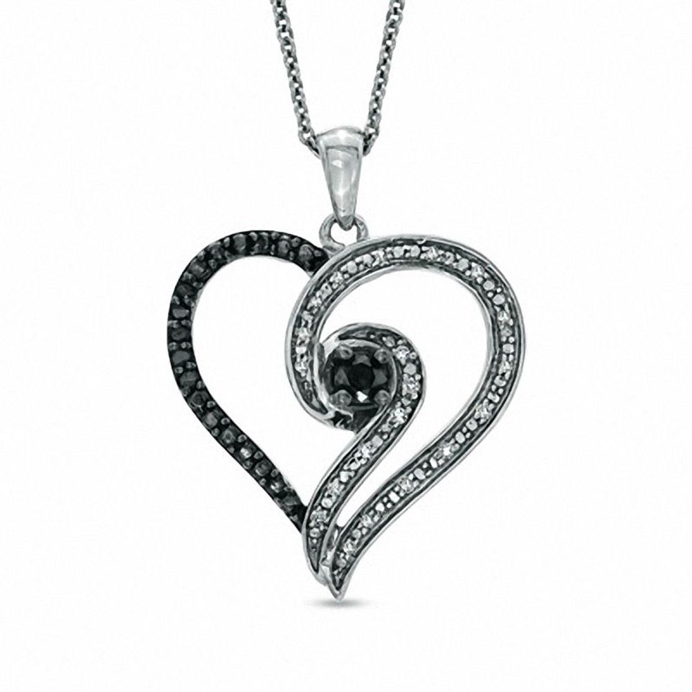 0.20 CT. T.W. Enhanced Black and White Diamond Heart Swirl Pendant in Sterling Silver|Peoples Jewellers