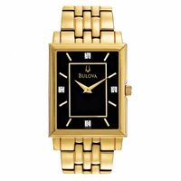 Men's Bulova Diamond Accent Gold-Tone Watch with Black Rectangular Dial (Model: 97D103)|Peoples Jewellers