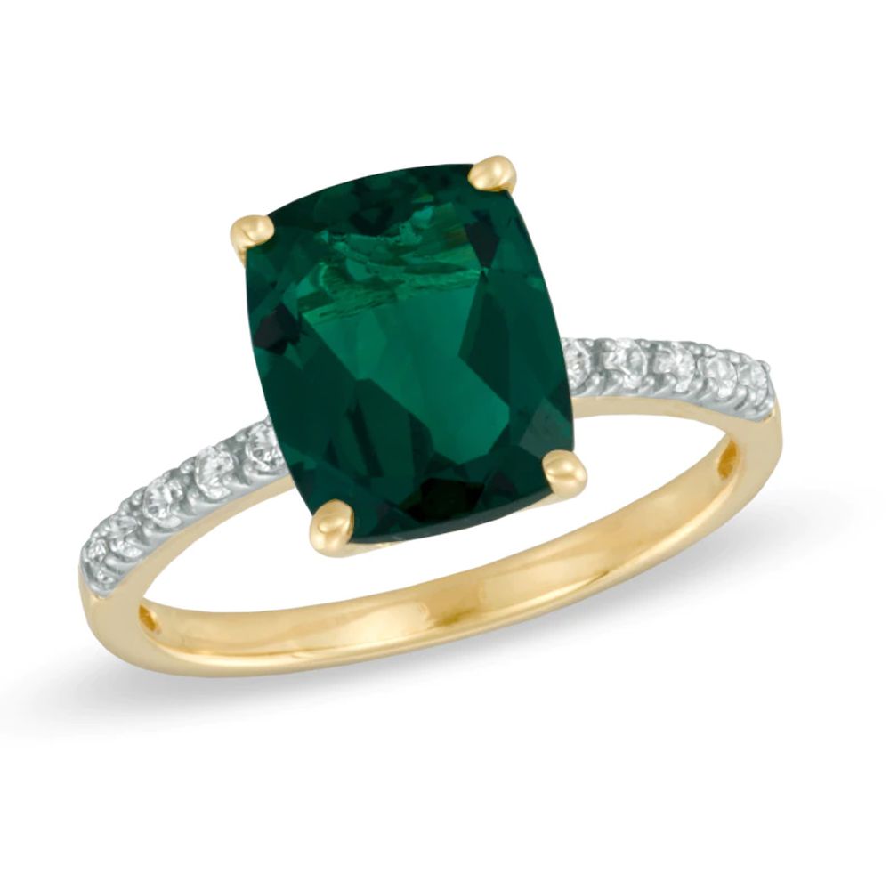 Cushion-Cut Lab-Created Emerald and White Sapphire Ring in 10K Gold|Peoples Jewellers