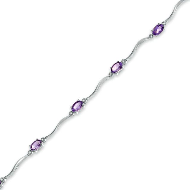 Oval Amethyst and Diamond Accent Bracelet in Sterling Silver - 7.25"