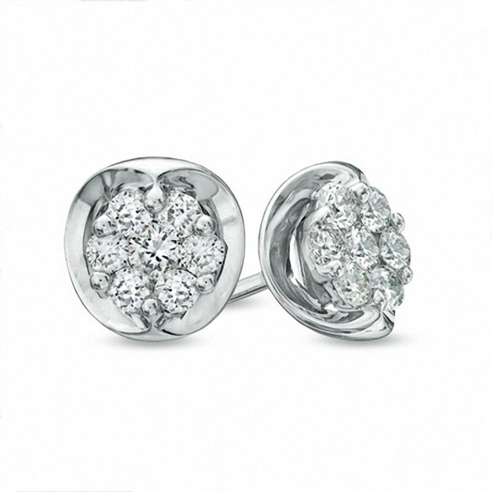 0.50 CT. T.W. Diamond Cluster Stud Earrings in 10K White Gold|Peoples Jewellers