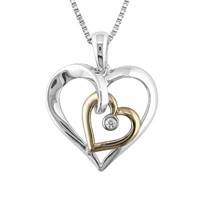 Diamond Accent Double Heart Pendant in Sterling Silver and 10K Gold|Peoples Jewellers