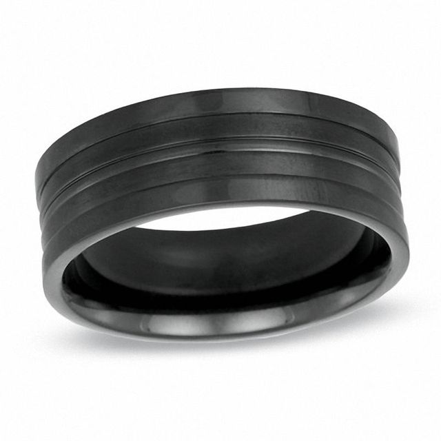 Men's 8.0mm Grooved Comfort Fit Black Titanium Wedding Band - Size 10|Peoples Jewellers