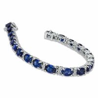 Oval Lab-Created Ceylon Sapphire and Diamond Accent Tennis Bracelet in Sterling Silver - 7.25"|Peoples Jewellers