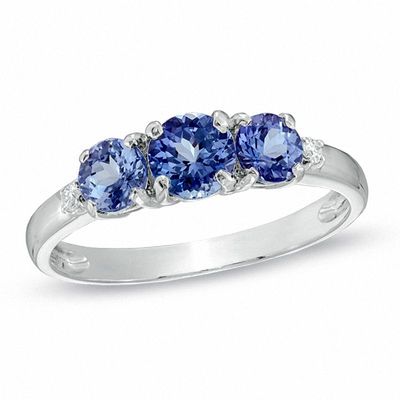 Tanzanite and Diamond Accent Three Stone Ring in Sterling Silver|Peoples Jewellers