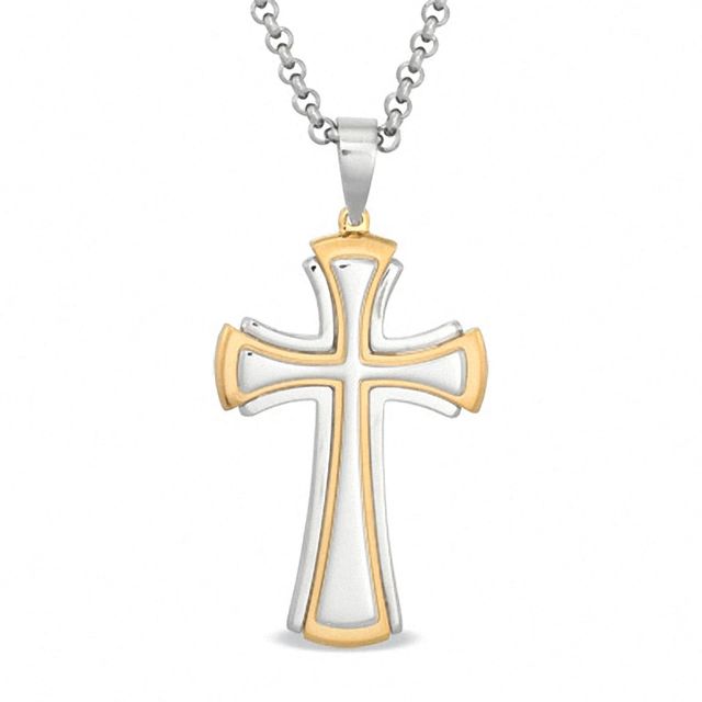 Men's Stacked Cross Pendant in Two-Tone Stainless Steel - 24"|Peoples Jewellers