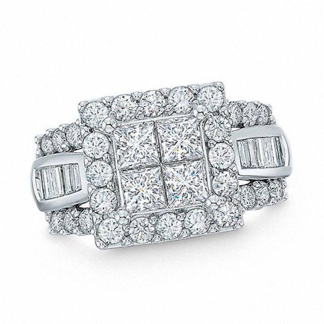 3.00 CT. T.W. Quad Princess-Cut Diamond Frame Ring in 14K White Gold|Peoples Jewellers