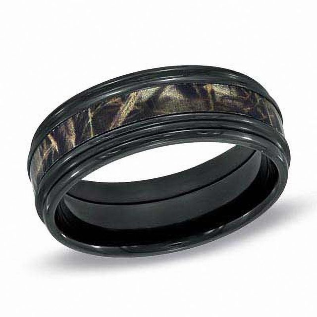 Men's 8.0mm Realtree Max-4® Camouflage Inlay Comfort Fit Black Zirconium Wedding Band - Size 10|Peoples Jewellers