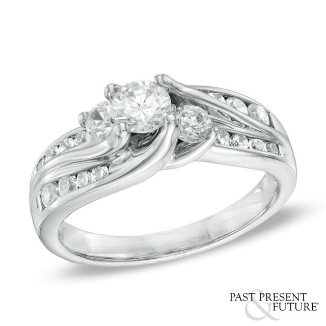 1.00 CT. T.W. Diamond Slant Three Stone Ring in 14K White Gold|Peoples Jewellers