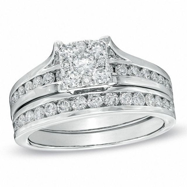 1.00 CT. T.W. Composite Diamond Square Bridal Set in 14K White Gold|Peoples Jewellers