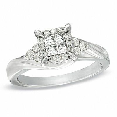 0.50 CT. T.W. Quad Princess-Cut Diamond Frame Engagement Ring in 10K White Gold|Peoples Jewellers