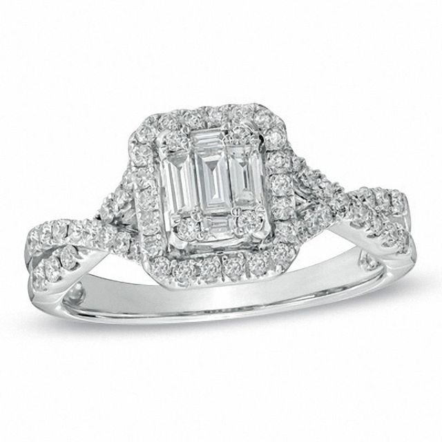 0.58 CT. T.W. Baguette Diamond Frame Engagement Ring in 14K White Gold|Peoples Jewellers