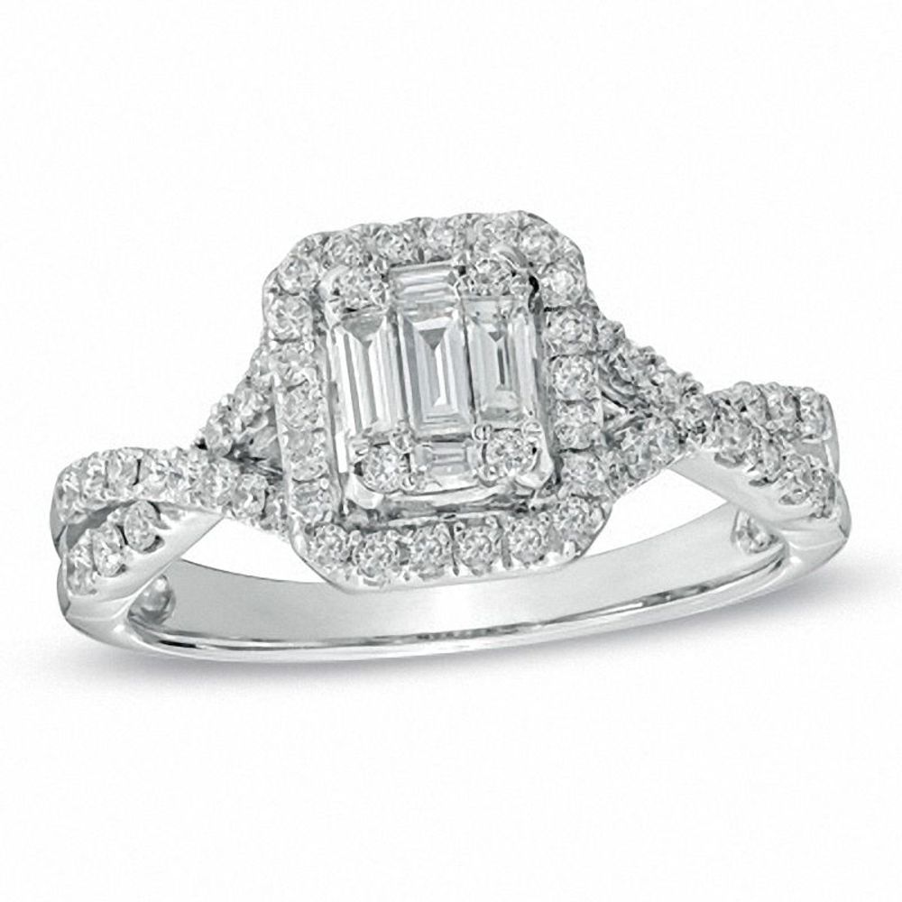 0.58 CT. T.W. Baguette Diamond Frame Engagement Ring in 14K White Gold|Peoples Jewellers