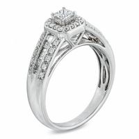 0.62 CT. T.W. Princess-Cut Diamond Cushion Frame Engagement Ring in 14K White Gold|Peoples Jewellers