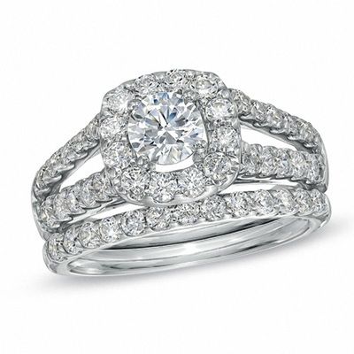 1.75 CT. T.W. Diamond Split Shank Bridal Set in 14K White Gold|Peoples Jewellers