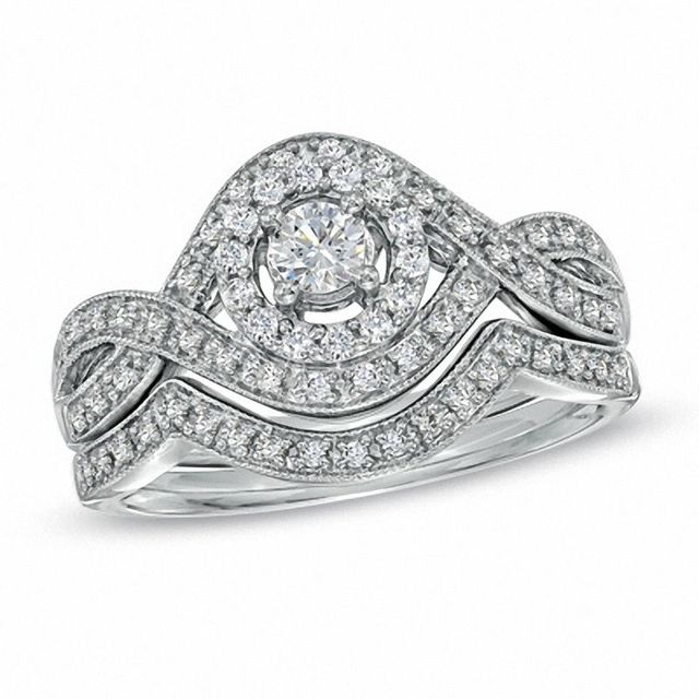 0.50 CT. T.W. Diamond Twist Frame Bridal Set in 14K White Gold|Peoples Jewellers